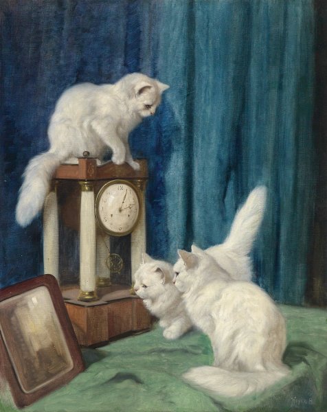 Drei neugierige Katzen by Arthur Heyer - Hand-Painted Oil Painting Reproduction