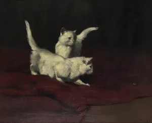 Katzchen beobachten einen Kafer by Arthur Heyer Oil Painting