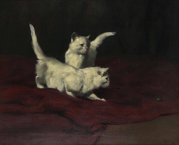 Main Product Photo of Katzchen beobachten einen Kafer Painting by Arthur Heyer