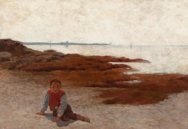 The Beach at Concarneau  by Arthur Hoeber - Hand-Painted Oil Painting Reproduction