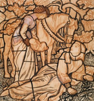 The Birth of Tristram by Arthur Hughes Oil Painting