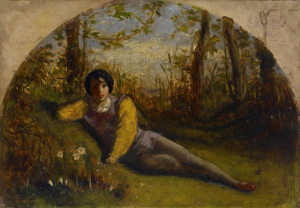 The Young Poet - Oil Study  by Arthur Hughes - Hand-Painted Oil Painting Reproduction