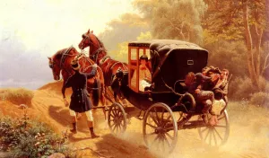 A Carriage Taking a Difficult Hill by Arthur Johann Severin Nikutowski Oil Painting