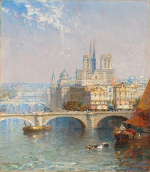 Paris with Notre Dame by Arthur Joseph Meadows Oil Painting
