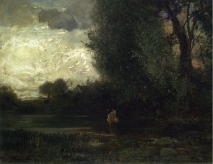 Angler by Forest Stream by Arthur Parton Oil Painting