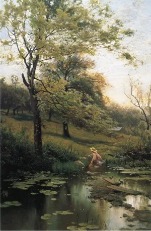 By the Lily Pond painting by Arthur Parton