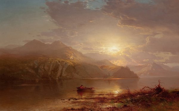 Lake Scene  by Arthur Parton - Hand-Painted Oil Painting Reproduction