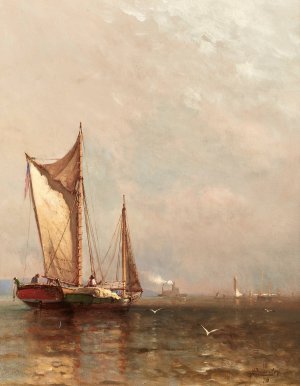On the Hudson by Arthur Quartley Oil Painting