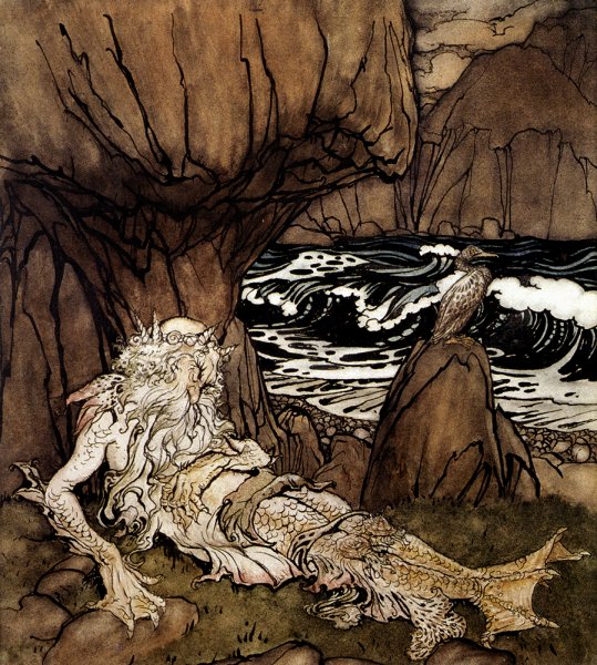 Main Product Photo of A Crowned Merman Painting by Arthur Rackham