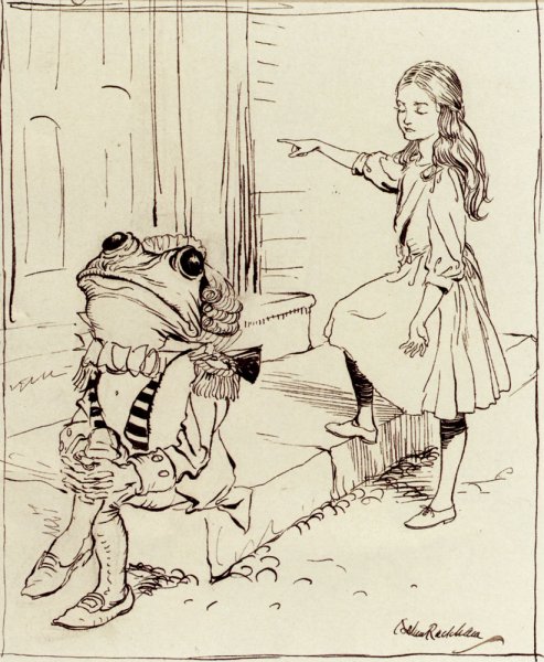 Main Product Photo of Alice And The Frog Footman Painting by Arthur Rackham