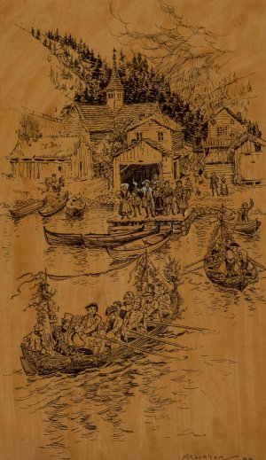 As Pretty a Boat-Procession by Arthur Rackham Oil Painting
