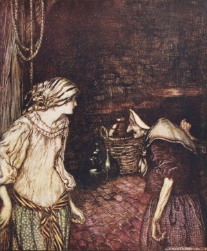 At last she reached the cellar, and there she found an old, old woman with a shaking head by Arthur Rackham Oil Painting