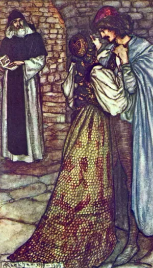 At the Cell of Friar Laurence also known as Romeo and Juliet by Arthur Rackham - Oil Painting Reproduction