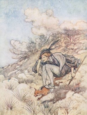 Away they flew over stock and stone, at such a pace that his hair whistled in the wind by Arthur Rackham Oil Painting