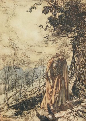 Brunnhilde stands for a long time dazed and alarmed by Arthur Rackham Oil Painting