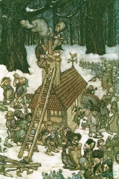 Building the house for Maimie  by Arthur Rackham - Hand-Painted Oil Painting Reproduction