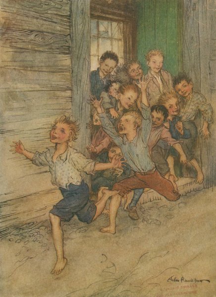 Bursting forth like a legion of young imps by Arthur Rackham - Hand-Painted Oil Painting Reproduction