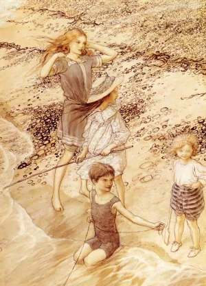 Children By The Sea by Arthur Rackham Oil Painting