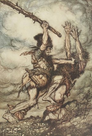 Fafner kills Fasolt by Arthur Rackham Oil Painting