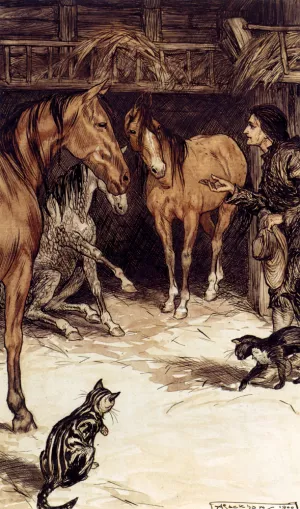 Gulliver Visiting With The Houyhnhnms by Arthur Rackham Oil Painting