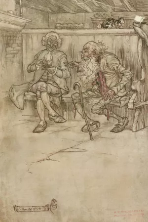 He took his place once more on the bench at the inn-door by Arthur Rackham Oil Painting