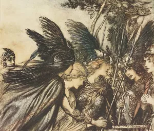I flee for the first time and am pursued; Warfather follows close. by Arthur Rackham Oil Painting