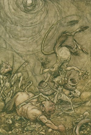 Into the bottomless pit he fell slap by Arthur Rackham Oil Painting