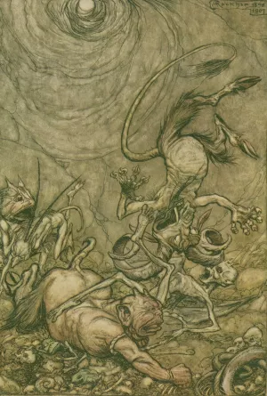 Into the bottomless pit he fell slap by Arthur Rackham Oil Painting