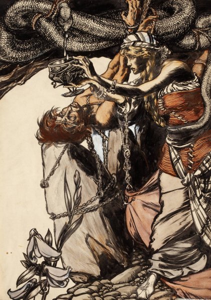 Main Product Photo of Loki and Sigyn  Painting by Arthur Rackham
