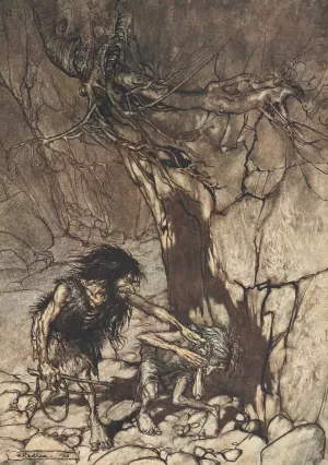 Mime, howling. 'Ohe! Ohe! Oh! Oh!' by Arthur Rackham Oil Painting