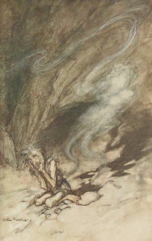 Mime writhes under the lashes he receives by Arthur Rackham Oil Painting