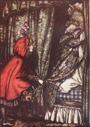 O Grandmother, what big ears you have got, she said by Arthur Rackham Oil Painting