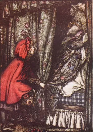 O Grandmother, what big ears you have got, she said by Arthur Rackham Oil Painting
