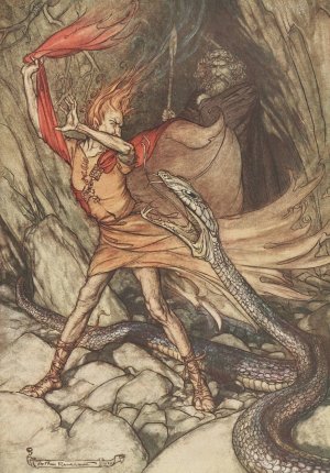 Ohe! Ohe! Horrible dragon, O swallow me not! by Arthur Rackham Oil Painting