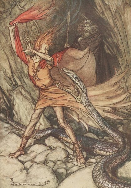Ohe! Ohe! Horrible dragon, O swallow me not!  by Arthur Rackham - Hand-Painted Oil Painting Reproduction