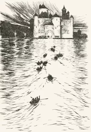 On the opposite side of the lake stood a splendid brightly-lighted Castle by Arthur Rackham Oil Painting