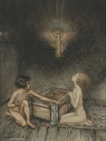 Main Product Photo of Pandora and Epimetheus Painting by Arthur Rackham