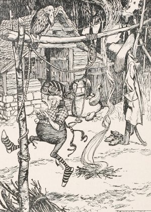 Round the fire an indescribably ridiculous little man was leaping by Arthur Rackham Oil Painting