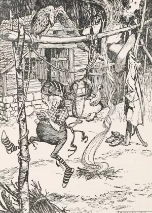 Round the fire an indescribably ridiculous little man was leaping Oil painting by Arthur Rackham