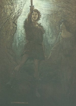 Siegmund the Walsung, thou dost see! As bride-gift he brings thee this sword by Arthur Rackham Oil Painting