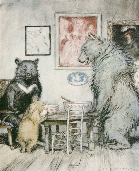 Main Product Photo of Somebody has been at my porridge, and has eaten it all up!  Painting by Arthur Rackham