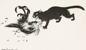 The Cat and the Cock by Arthur Rackham Oil Painting