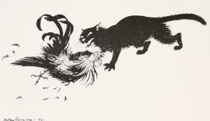 The Cat and the Cock by Arthur Rackham Oil Painting