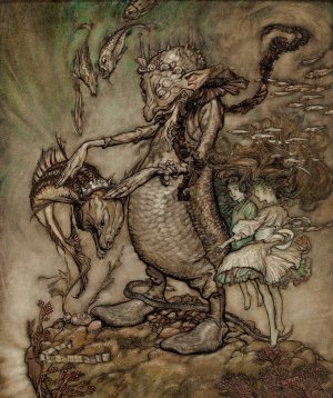 The Fish King and the Dog Fish by Arthur Rackham Oil Painting