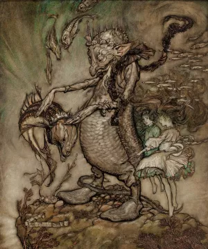 The Fish King and the Dog Fish by Arthur Rackham Oil Painting