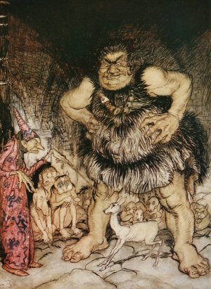The giant Galligantua and the wicked old magician transform the duke's daughter into a white hind by Arthur Rackham Oil Painting