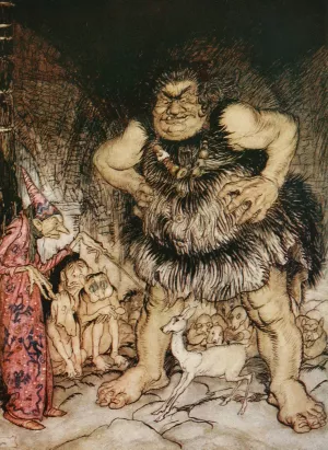 The giant Galligantua and the wicked old magician transform the duke's daughter into a white hind by Arthur Rackham Oil Painting