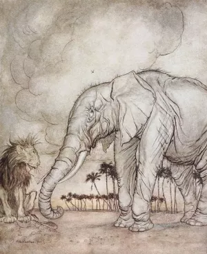 The Lion, Jupiter, and the Elephant by Arthur Rackham Oil Painting