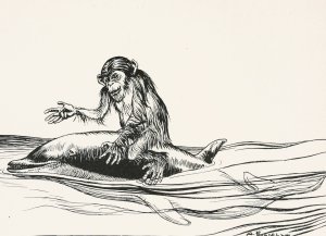 The Monkey and the Dolphin by Arthur Rackham Oil Painting