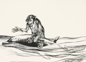 The Monkey and the Dolphin by Arthur Rackham Oil Painting